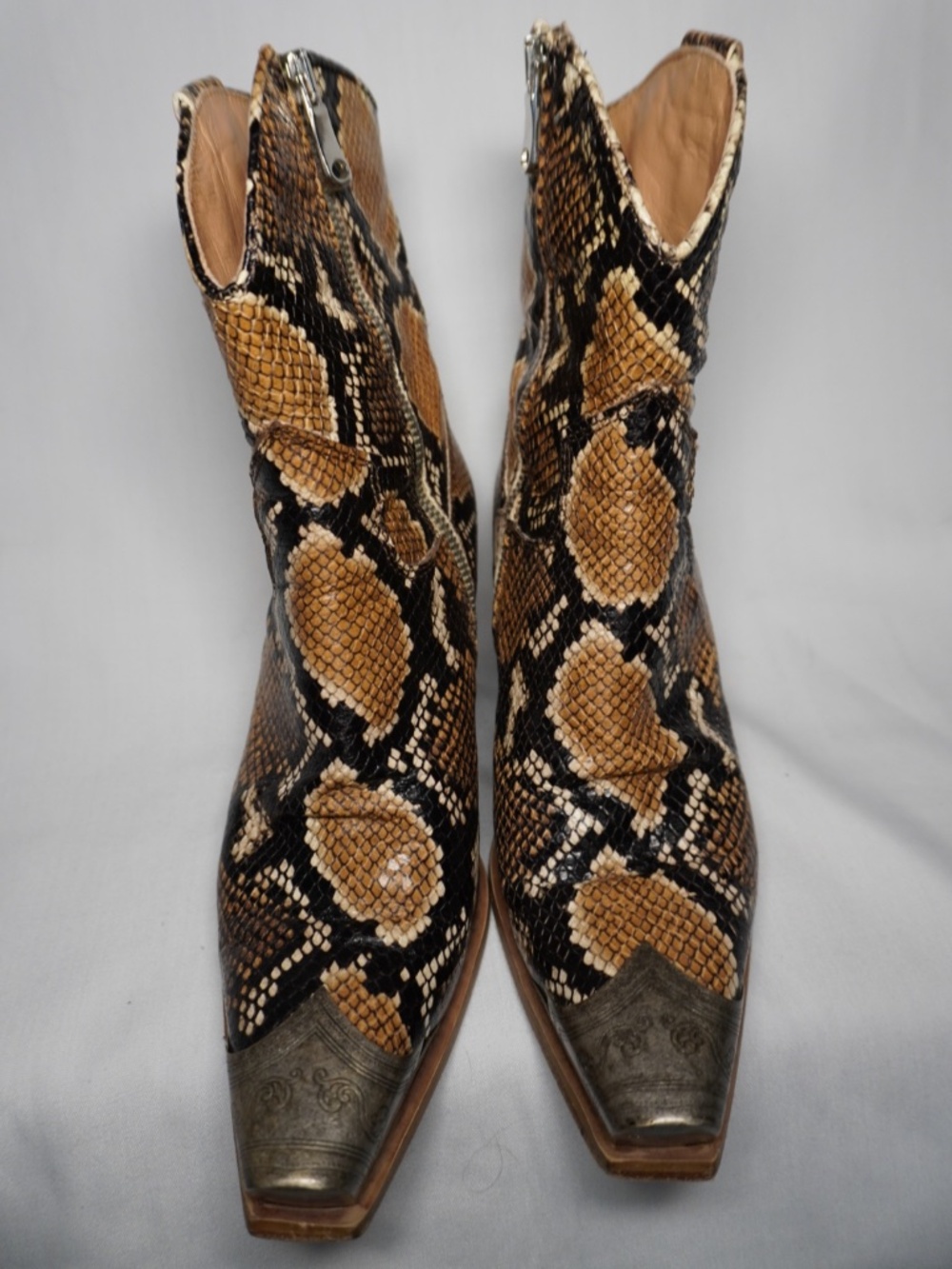 Free People Brayden Snake Embossed Leather Western Metal Toe Boots Size 6 / 36